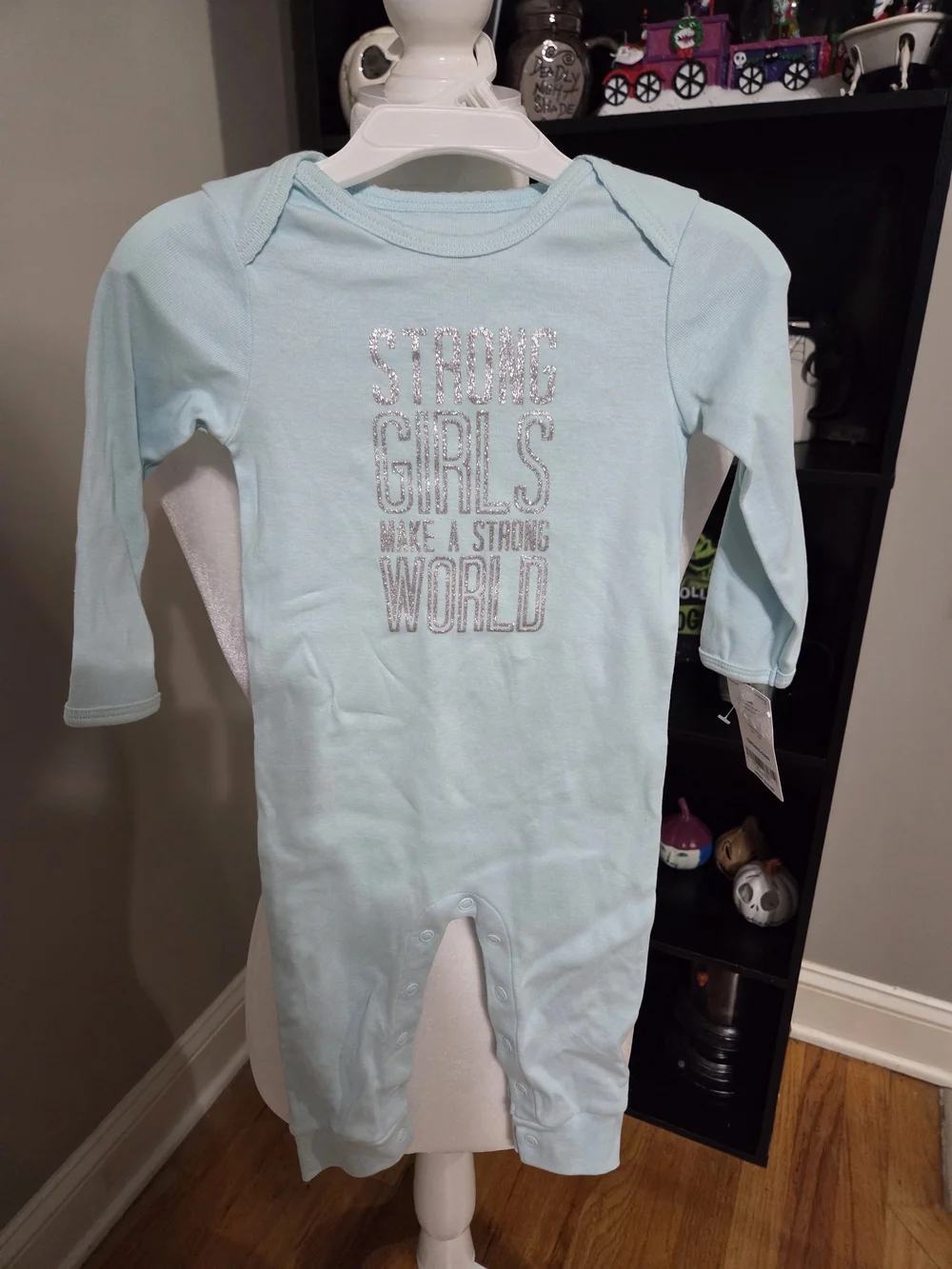 Carter's Light Blue Long-Sleeve Footie with Silver Glitter Text